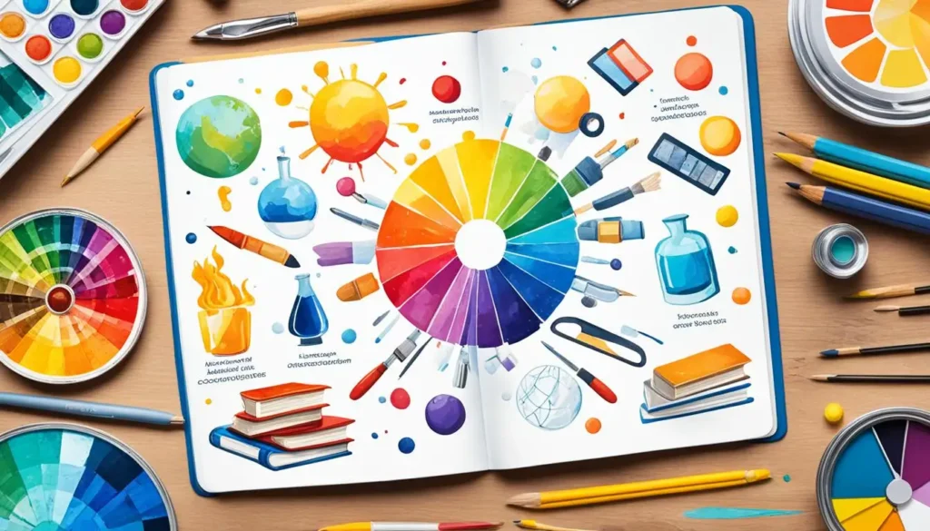 desenho de um livro com cores e desenhos